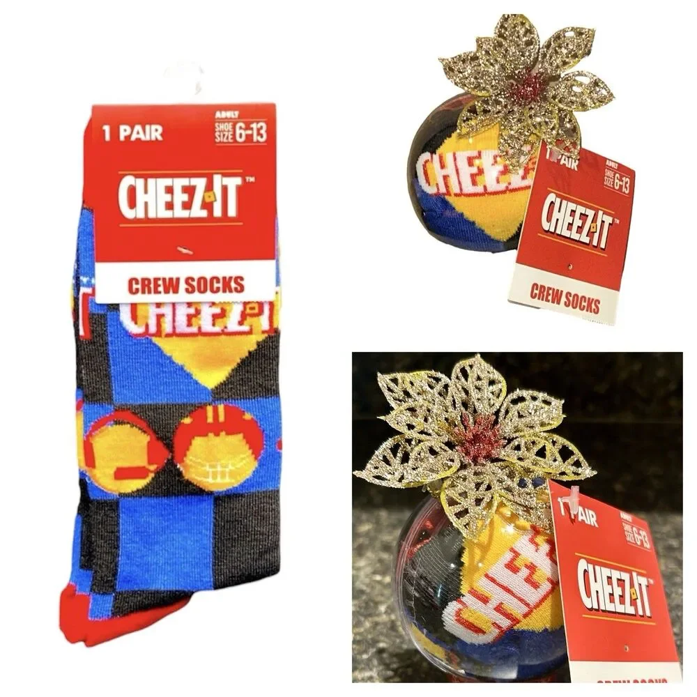 Cheez-It 1 Pair Crew Socks In A Christmas Ornament Size 6-12